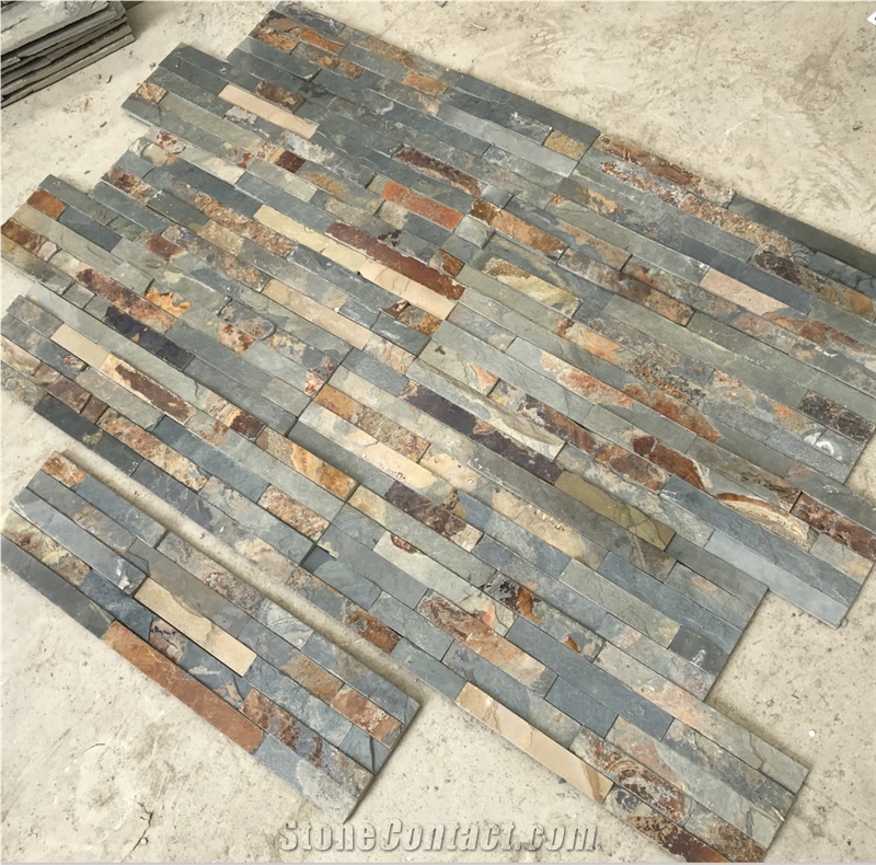 15X60cm Rectangle Shape Rusty Color Stone Stacked Wall Panel