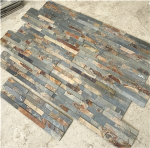 15X60cm Rectangle Shape Rusty Color Stone Stacked Wall Panel