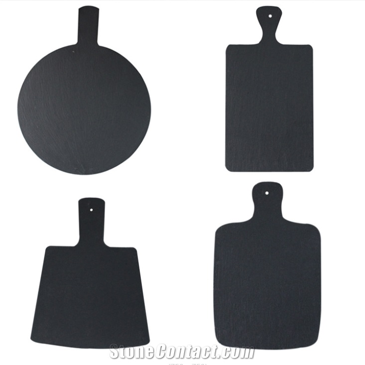 China Black Stone Tray Cheese Board Round Slate Plate