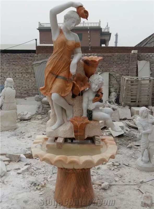 Europe Style Marble Life Size Statue Hotel Water Fountain