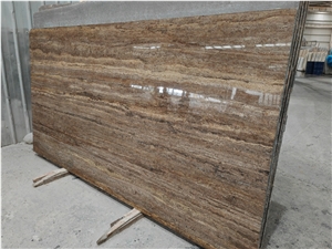 Silver Grey Travertine Polished Slab