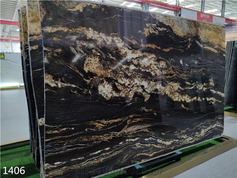 Magma Gold Granite Golden Silk Black Cosmic Slab Tile