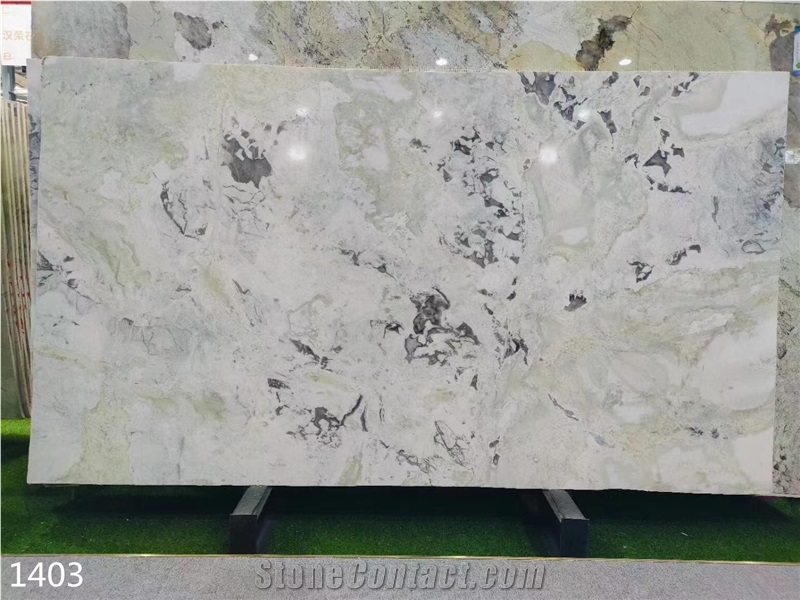 Picasso White Marble Orchid Jade Big Slab Tile Bookmatched