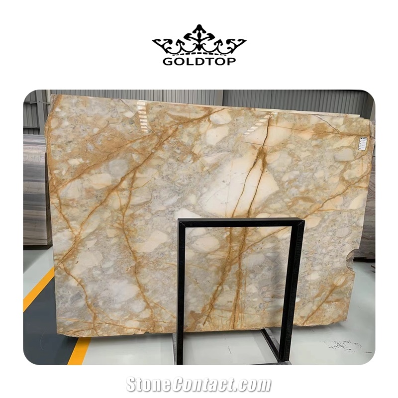 Giallo Siena Marble Slab Tile For Living Room Wall Decor