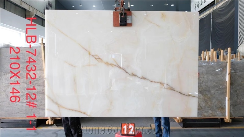 Glossy White Onyx With Red Veins Natural Onyx Slabs