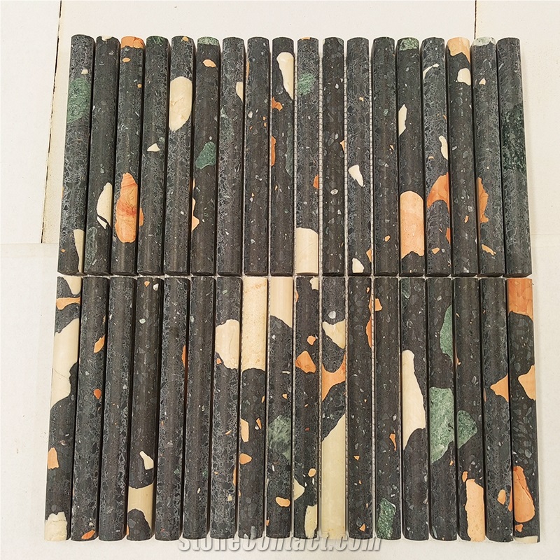Black Terrazzo Flute Mosaic Tile Wall Tiles