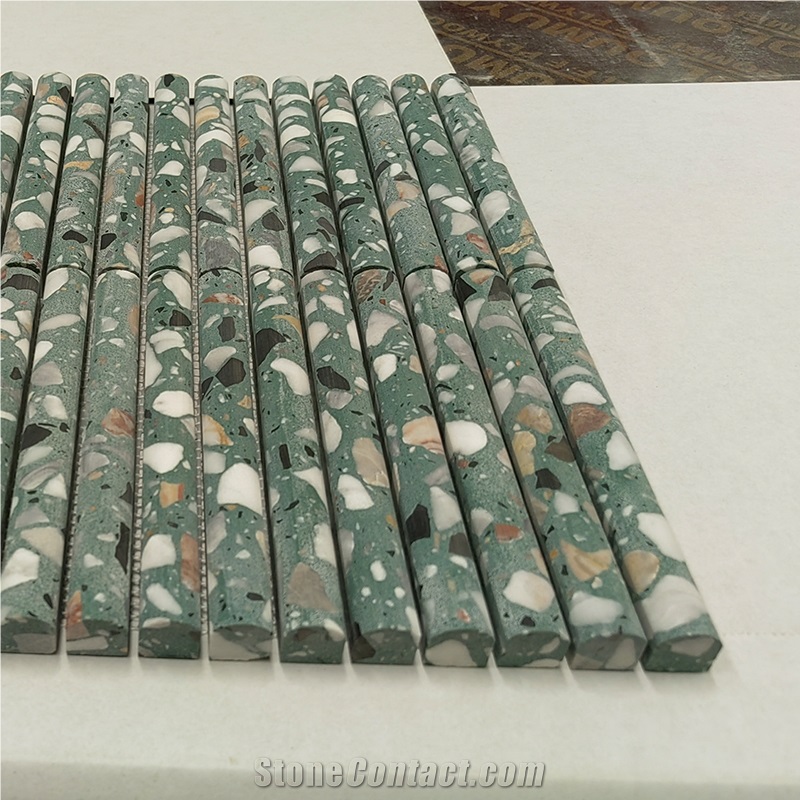 Green Terrazzo Flute Concave Mosaic Tile
