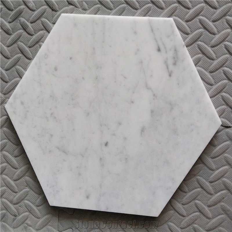 10 1/2" Carrara White Hexagon Honed Marble Tiles