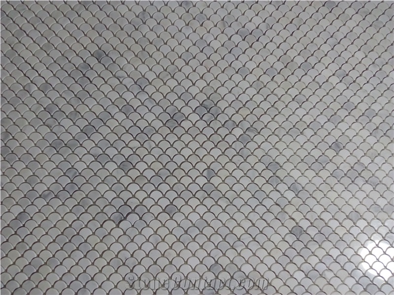 Asian Carrara Oriental White Marble Fan Mosaic Tiles