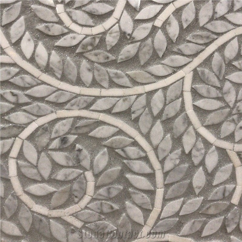 Bianco Carrara White Leaf Pattern Daisy Flower Art Mosaic
