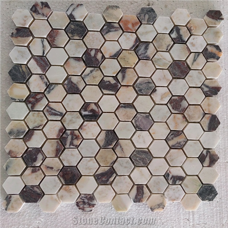 Bvlgari Marble Calacatta Viola Honed Hexagon Mosaic Tiles