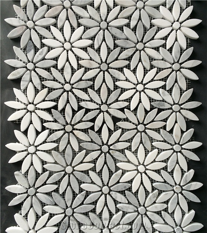 Carrara White Marble Daisy Flower Mosaic Art Tiles