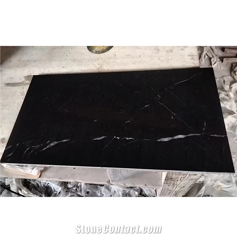 China Black Nero Marquina Marble Less Vein Polished Tile
