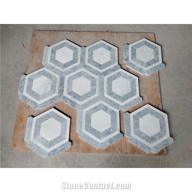 China Light Grey And White Large Hexagon Mosaic