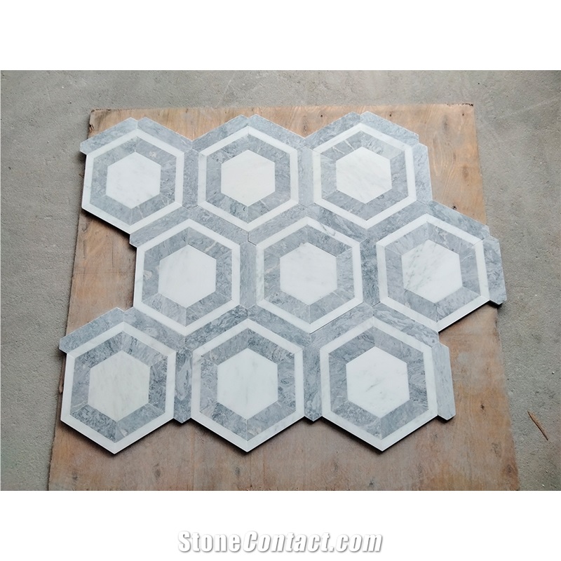 China Light Grey And White Large Hexagon Mosaic