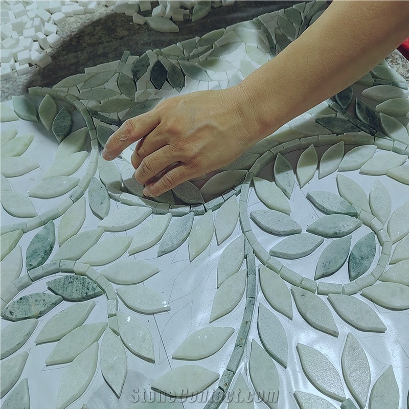 Decorative Art Mosaic Ming Green Marble Leaf Pattern