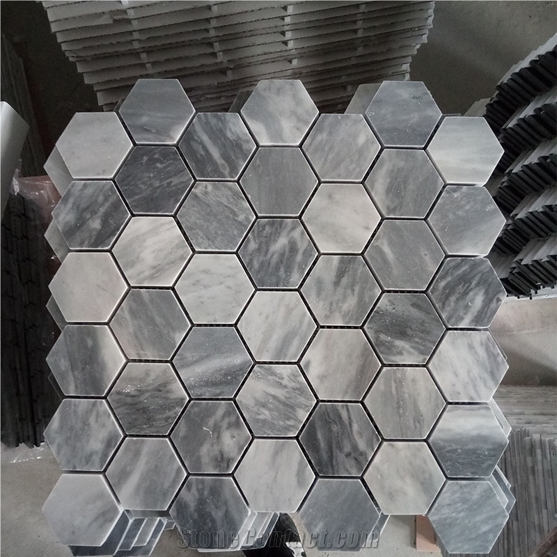 Italy Grey Marble Bardiglio Nuvolato Hexagon Wall Mosaics