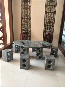 6-Stool Granite Garden Table Green Grade Garden Furniture