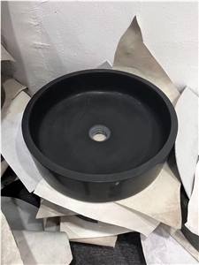 Granite Bathroom Sink Absolute Black Round Wash Basin