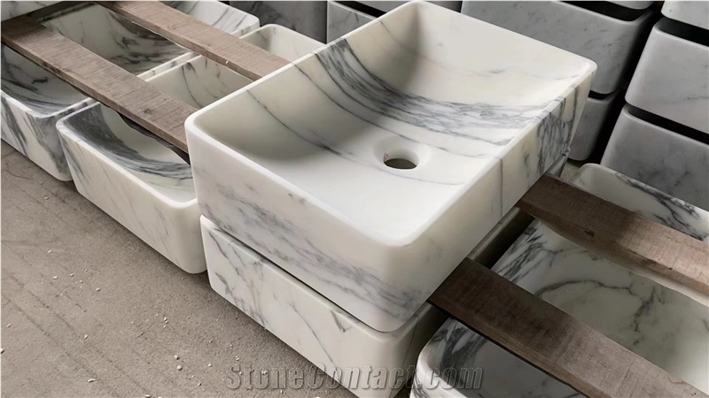 Luxury Marble Wash Basin Arabescato Round Sink For Bathroom