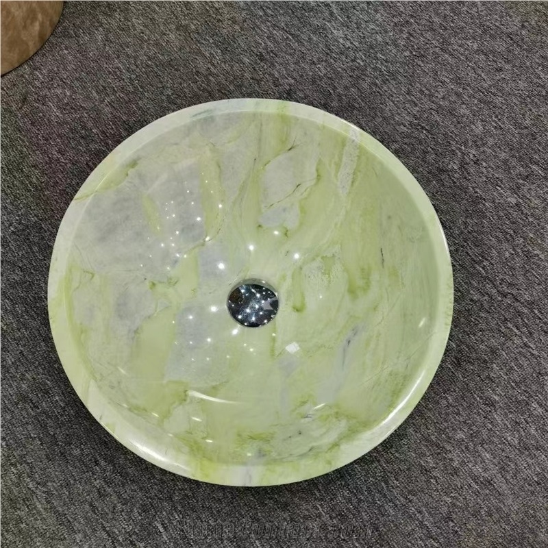 Marble Bathroom Sink Green Jade Round Wash Basin