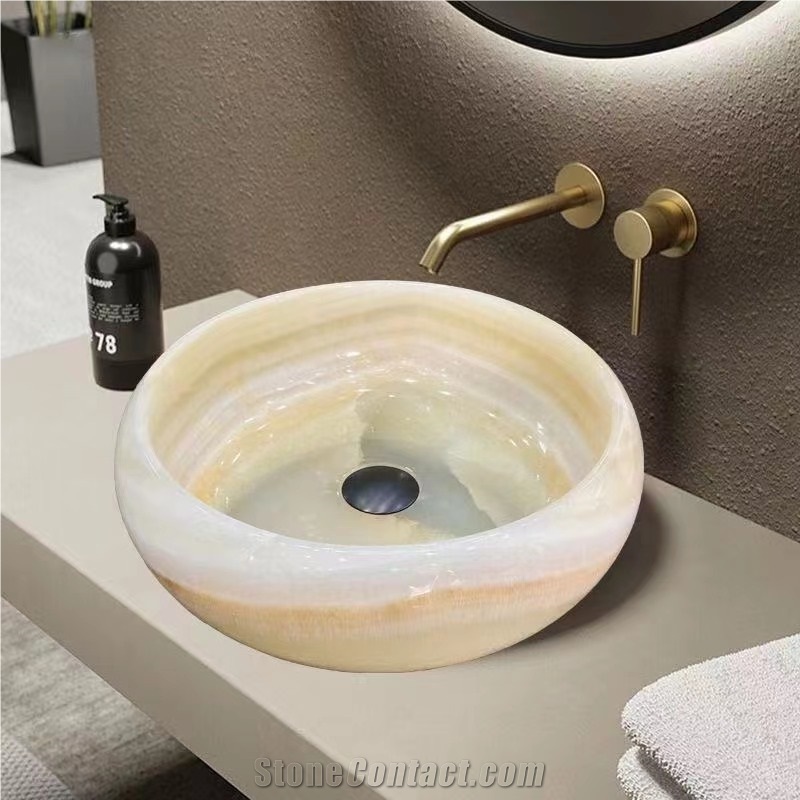 Onyx Wash Basin Light Green Onyx Undermount Round Bath Sink