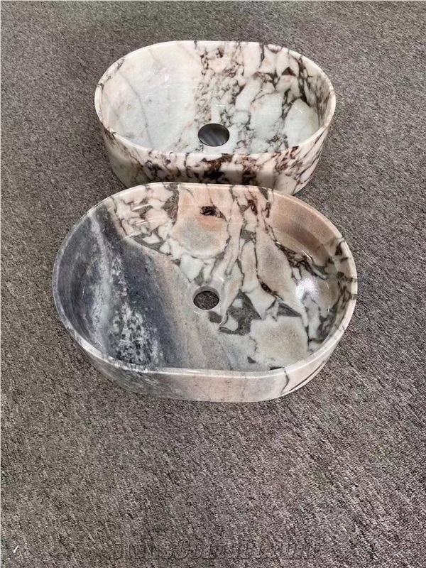 Oval Stone Wash Basin Marble Elephant White Vessel Bath Sink