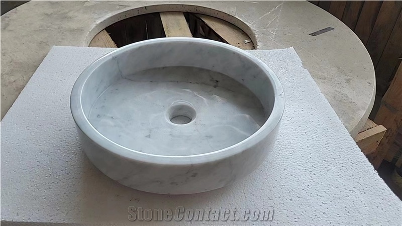 Round Marble Wash Basin Bianco Carrara Bathroom Sink