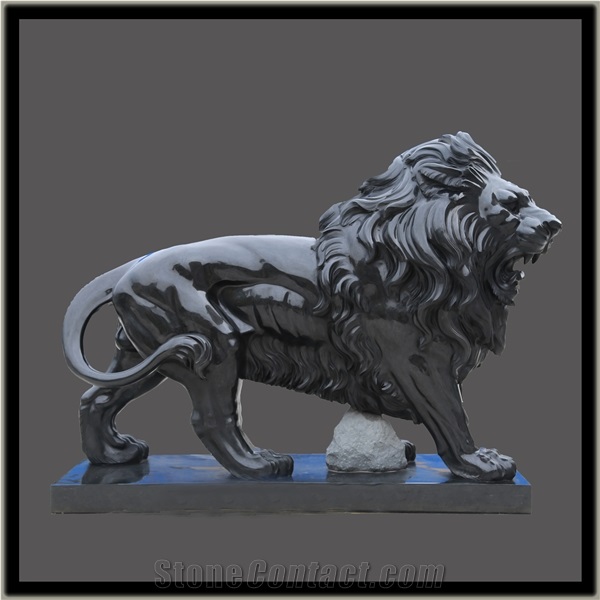 Absolute Black Granite Lion Sculpture