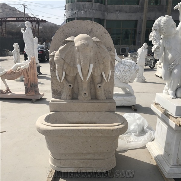 Elephant Stone Carving Wall Fountain