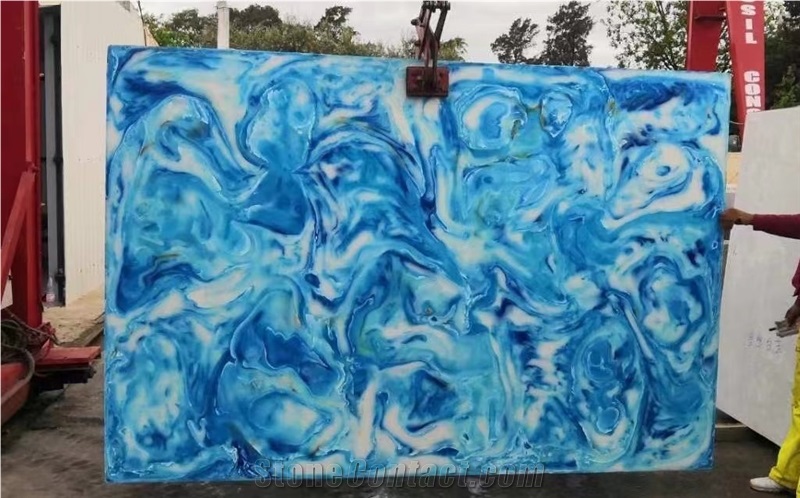 Backlit Blue Artificial Onyx Faux Onyx Wall Panel Slabs
