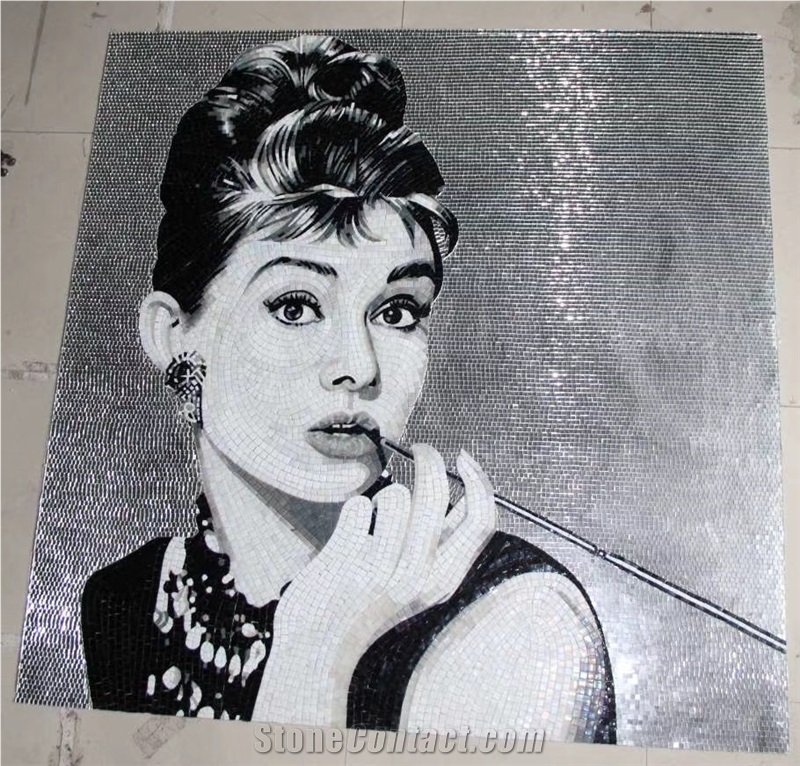 Audrey Hepburn Portrait Painting Marble Mosaic Mural Art