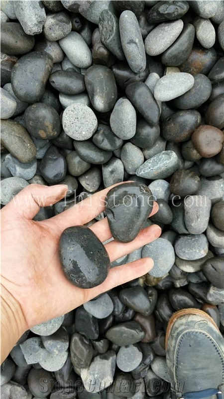 Black Pebble Stone Natural Swarthy Black Pebble Beach Stone