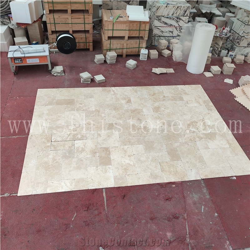 Ivory Travertine French Versaille Pattern Tumbled Tile