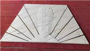 Marble Flooring Brass Inlay Brass Strip Waterjet Medallion