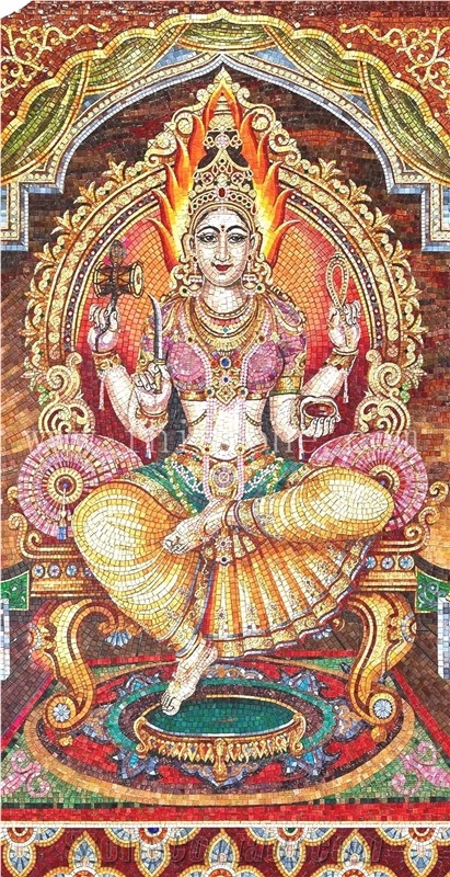 Traditional Religious Gajalakshmi Tanjore Painting Mosaic