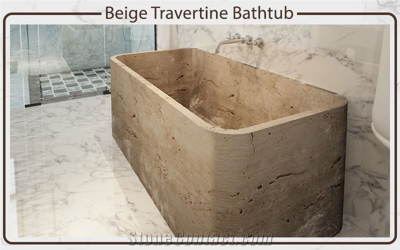 Beige Travertine Bathtub , Round & Oval Bathtub