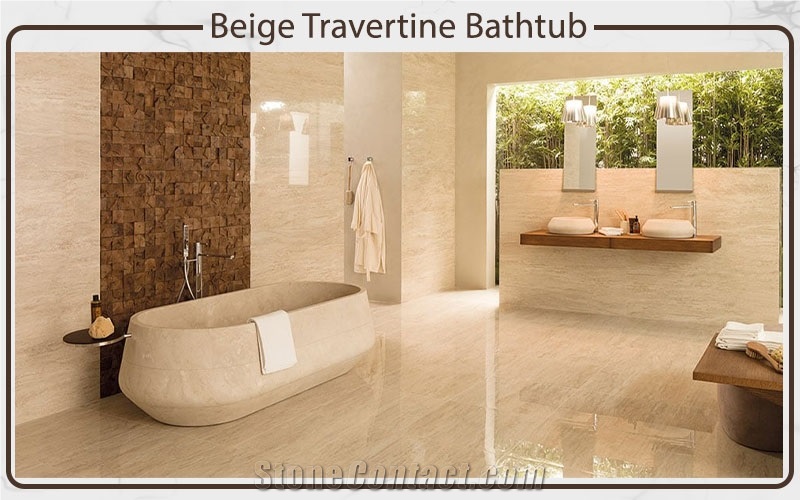 Beige Travertine Bathtub , Round & Oval Bathtub