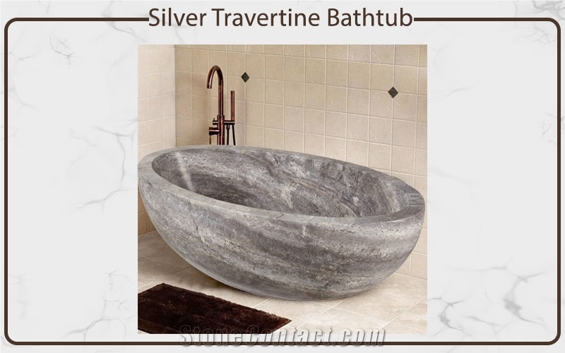 Silver Travertine Bathtub , Round & Oval Bathtub