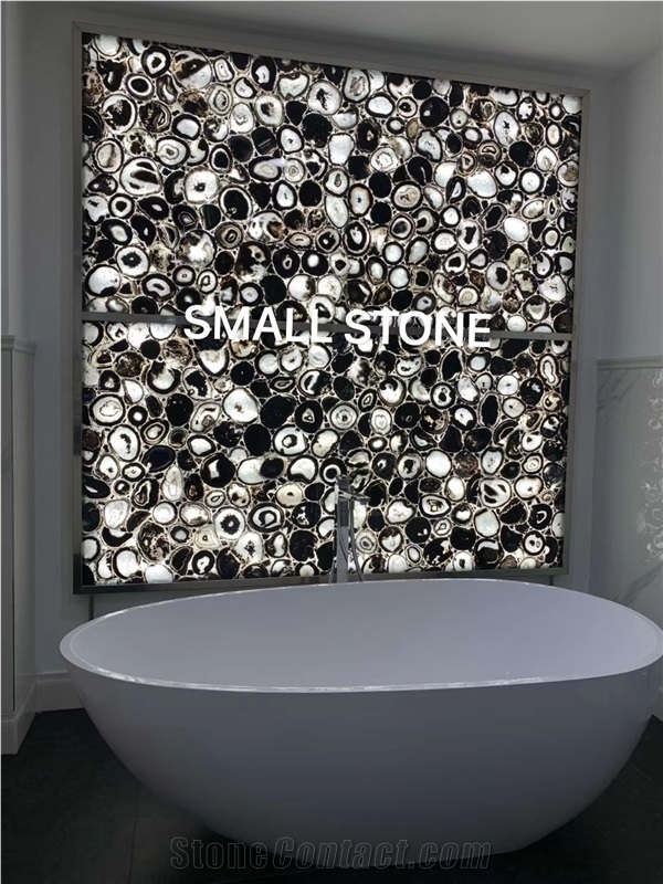 Agate Black Backlit Gemstone Bathroom Design, Precious Wall