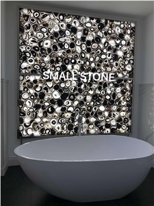 Agate Black Backlit Gemstone Bathroom Design, Precious Wall