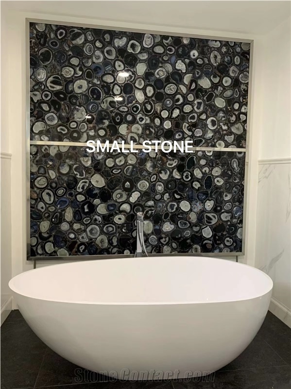 Agate Black Backlit Gemstone Bathroom Design, Precious Wall