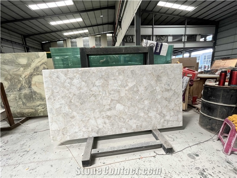 Luxury White Crystal Quartz Semiprecious Stone Table Tops