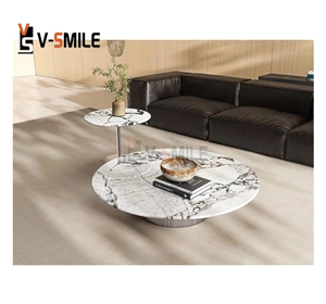 Luxury Stone Elephant White Marble Round Table Tops