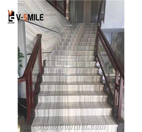 Polished Crystal Wood Marble Grey Wooden Grain Stairs, Steps