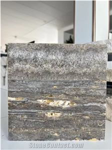 Silver Grey Travertine Tile Laminated Honeycomb Backing