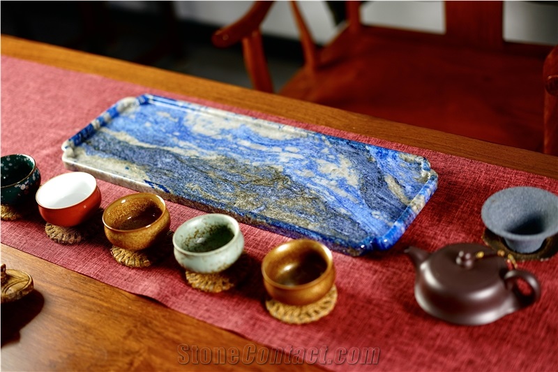 Blue Sodalite Stone Tea Trays Utensil For Tea Sets