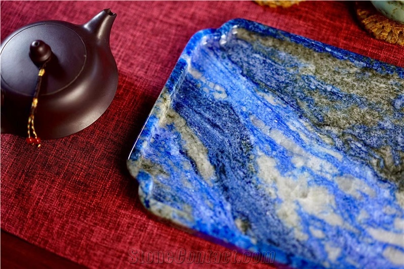 Blue Sodalite Stone Tea Trays Utensil For Tea Sets
