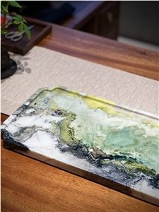 Ice Green White Marble Tea Trays Utensil For Tea Sets