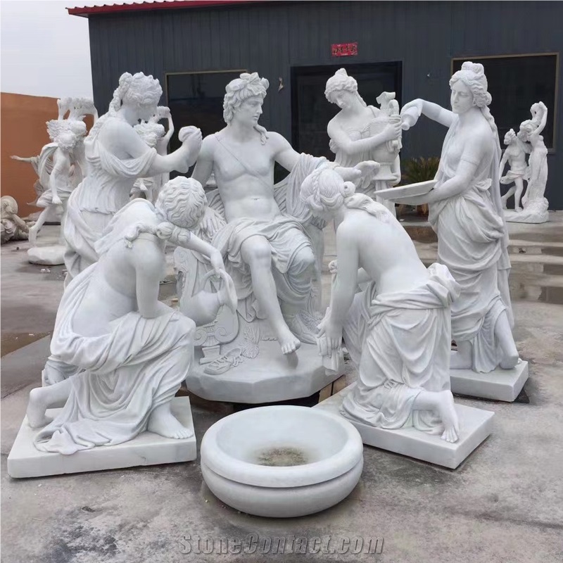 White Marble Angel Garden Statue With Torch Right